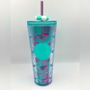 NWT 2025 Starbucks Summer Beach Pool Floaty Straw Topper Pink Blue 24 oz